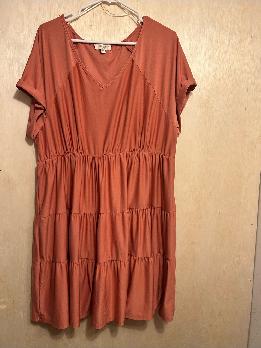 Umgee Rust Orange Tiered V-Neck Midi Dress
